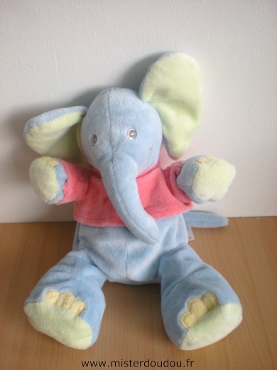 Doudou Eléphant Kiabi baby Bleu vert tshirt rose 