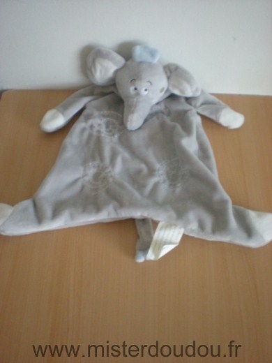 Doudou Eléphant Kimbaloo Gris motifs spirales 