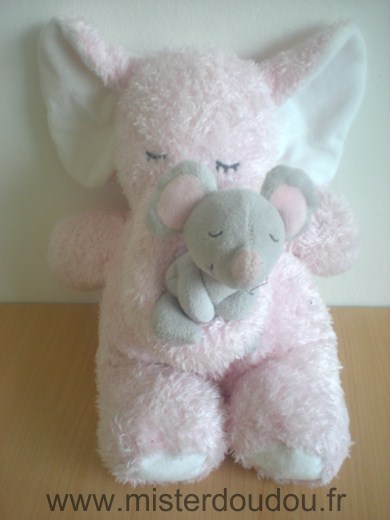 Doudou Eléphant Kimbaloo Rose souris grise 