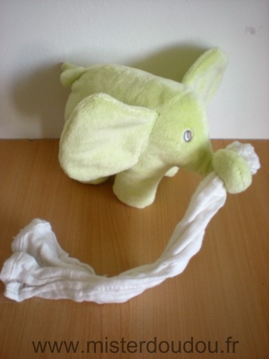 Doudou Eléphant Kimbaloo Vert anis mouchoir lange blanc Oreilles font bruit de papier