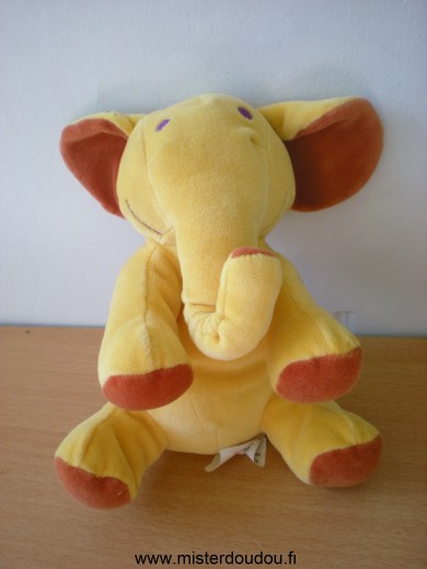 Doudou Eléphant Marese Jaune marron Oreille tachée