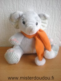 Doudou Eléphant - Marque non connue - Gris écharpe orange 