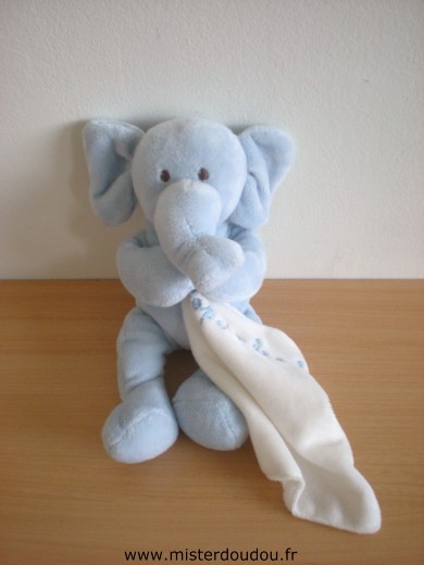 Doudou Eléphant Maxita Bleu mouchoir blanc 