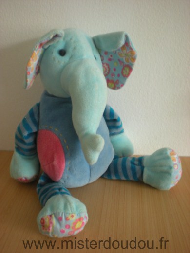 Doudou Eléphant Maxita Bleu rose 