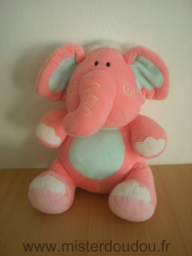 Doudou Eléphant Mes amis calins Rose vert bleu 