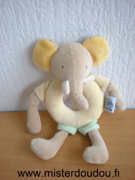 Doudou Eléphant Moulin roty Geige jaune vert 