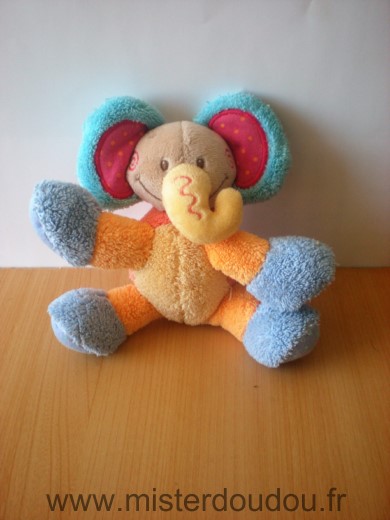 Doudou Eléphant Nattou Beige orange bleu 