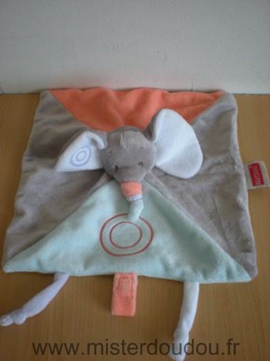 Doudou Eléphant Nattou Bleu gris rond orange 