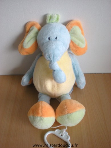 Doudou Eléphant Nattou Bleu jaune orange Attention la boite à musique ne fonctionne plus !