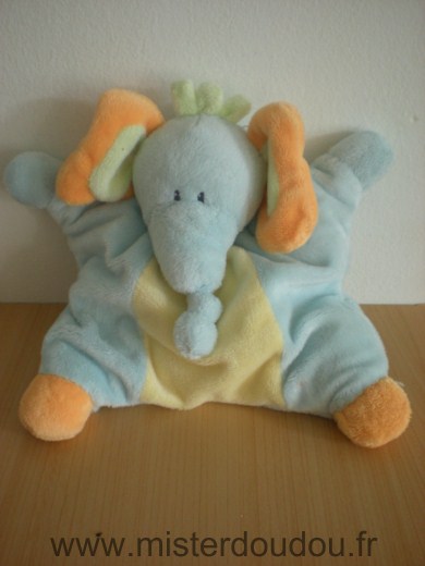 Doudou Eléphant Nattou Bleu jaune orange semi plat 