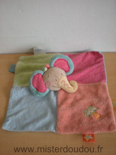 Doudou Eléphant Nattou Bleu rose vert 
