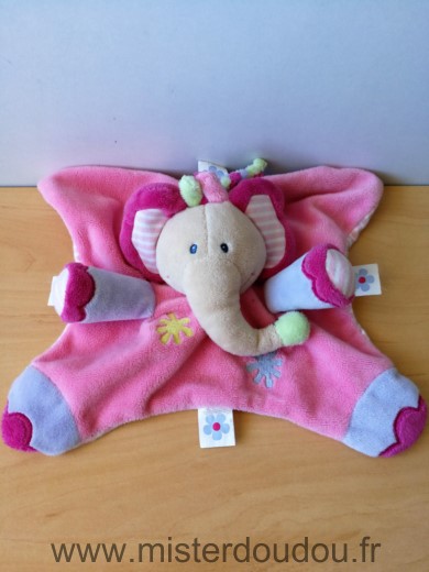 Doudou Eléphant Nattou Rose mauve rayures dessous 