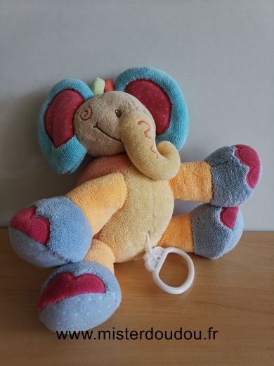 Doudou Eléphant Nattou Rose orange bleu palmier 