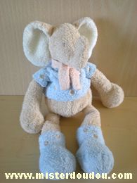 Doudou Eléphant Nicotoy Beige tshit et bottes bleus écharpe rose 