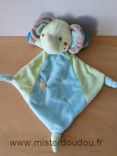 Doudou Eléphant Nicotoy Bleu vert etoiles 