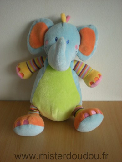 Doudou Eléphant Nicotoy Bleu vert orange 