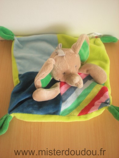 Doudou Eléphant Nicotoy Bleu vert raye 