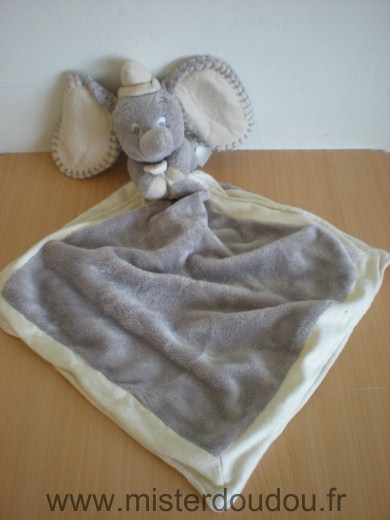 Doudou Eléphant Nicotoy Dumbo gris  avec mouchoir gris ecru 