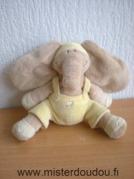 Doudou Eléphant Noukie s Beige salopette jaune 