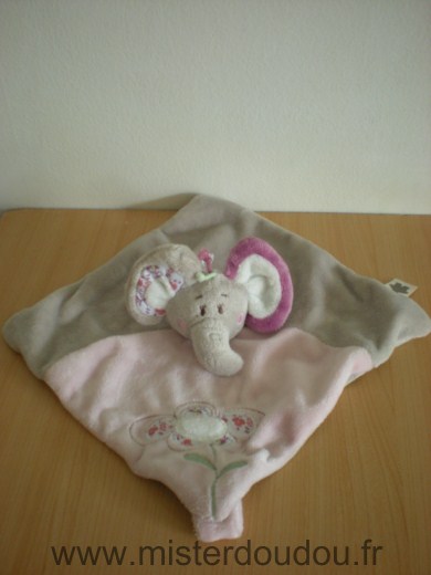 Doudou Eléphant Noukie s Gris rose fleur 