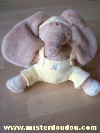 Doudou Eléphant Noukie s Marron salopette jaune Archibald