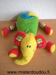 Doudou Eléphant Peeko Multicolore pattes en tricot 