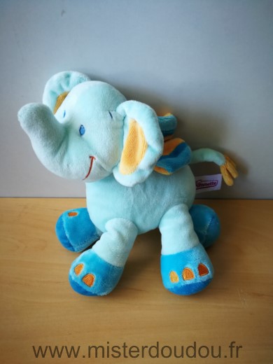 Doudou Eléphant Pommette Bleu orange 