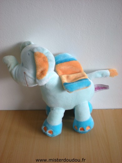 Doudou Eléphant Pommette Bleu orange 