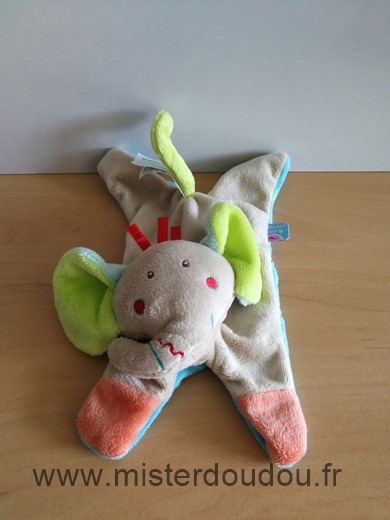 Doudou Eléphant Sucre d orge Beige bleu 