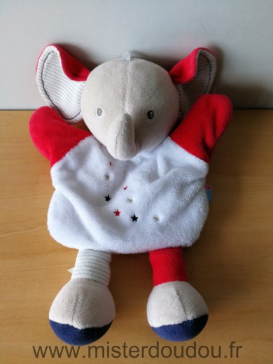 Doudou Eléphant Sucre d orge Blanc rouge beige 