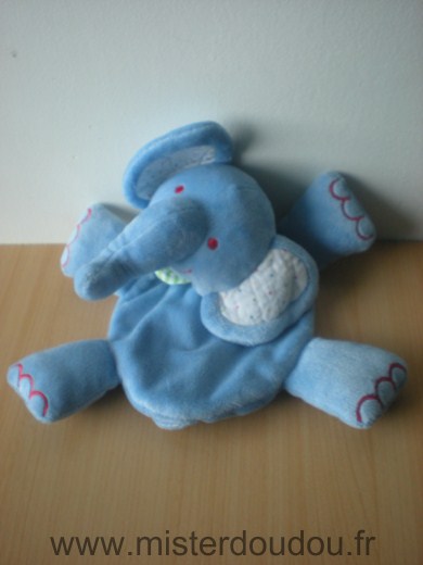 Doudou Eléphant Tcm Bleu pochette ventrale à scratch 