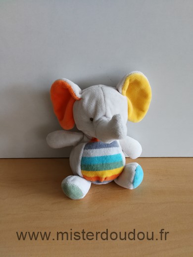 Doudou Eléphant Tex Gris orange jaune 