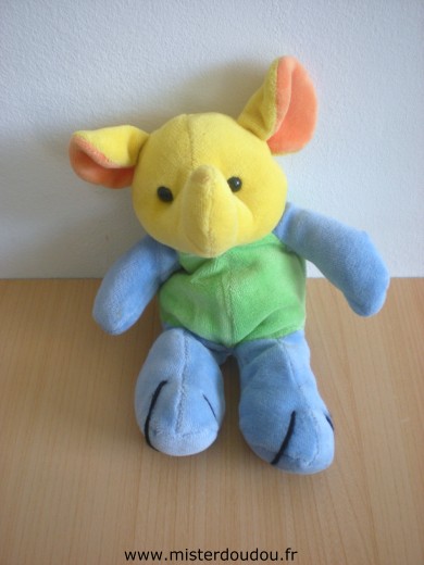 Doudou Eléphant Toys r us Bleu vert jaune orange 