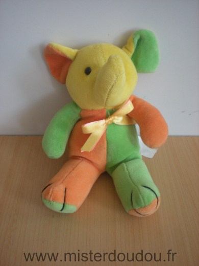 Doudou Eléphant Toys r us Orange vert jaune 