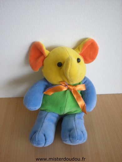 Doudou Eléphant Toys r us Vert bleu jaune orange 