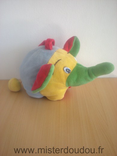 Doudou Eléphant 0 Bleu rouge vert jaune Pouet dans le ventre