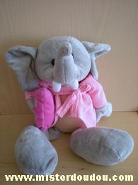 Doudou Eléphant - marque non connue - Gris habit rose coussin rose Billes noires pour les yeux coussin bordz i coeur you