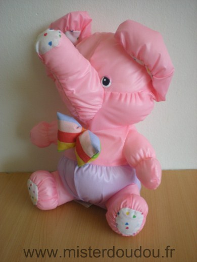Doudou Eléphant 0 Rose mauve noeud papillon multicolore style puffalump toile de parachute 