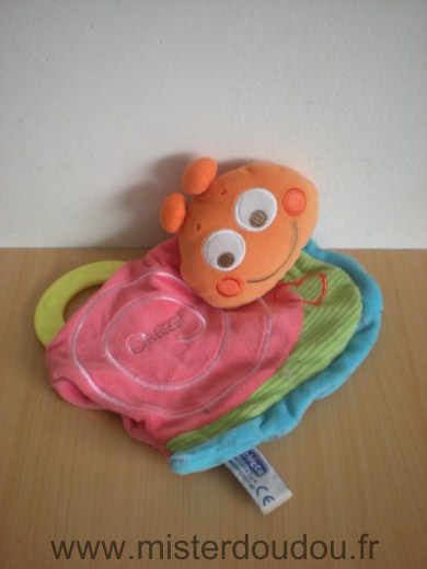 Doudou Escargot Chicco Rose vert bleu orange anneau dentaire Bruit de papier froissé