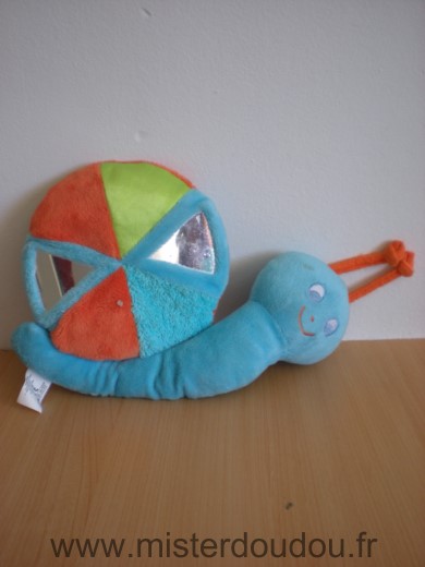 Doudou Escargot Ciad Bleu orange vert miroirs 