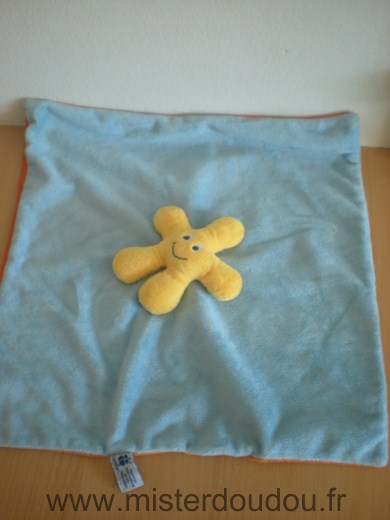 Doudou Etoile Candide Carré bleu orange etoile jaune 