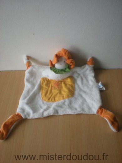 Doudou Fleur Weleda Tissus en coton blanc orange vert 