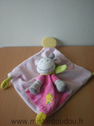 Doudou Girafe 0 Rose avec un motif petit poussin 