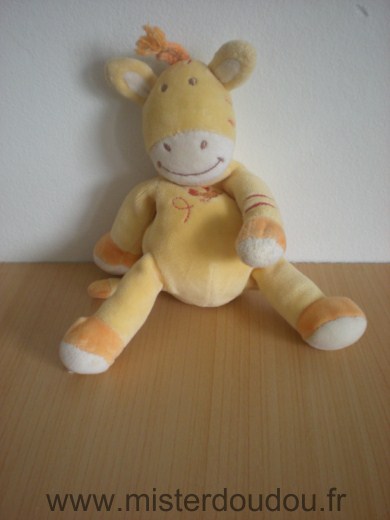 Doudou Girafe Amtoys Jaune avec oiseau brodé 