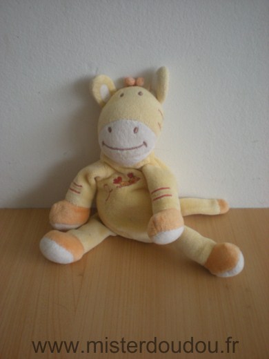 Doudou Girafe Amtoys Jaune  orange avec motif petit oiseau 