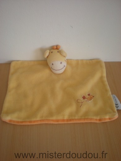 Doudou Girafe Amtoys Jaune orange avec oiseau brodé 