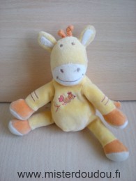 Doudou Girafe Amtoys Jaune orange oiseau brodé 