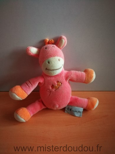 Doudou Girafe Amtoys Rose orange oiseau 