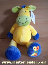 Doudou Girafe Animal colore Jaune bleu vert 