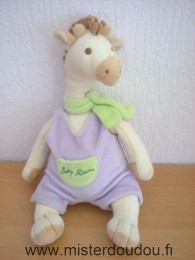 Doudou Girafe Anna club plush Ecru salopette mauve echarpe verte baby sam Musical